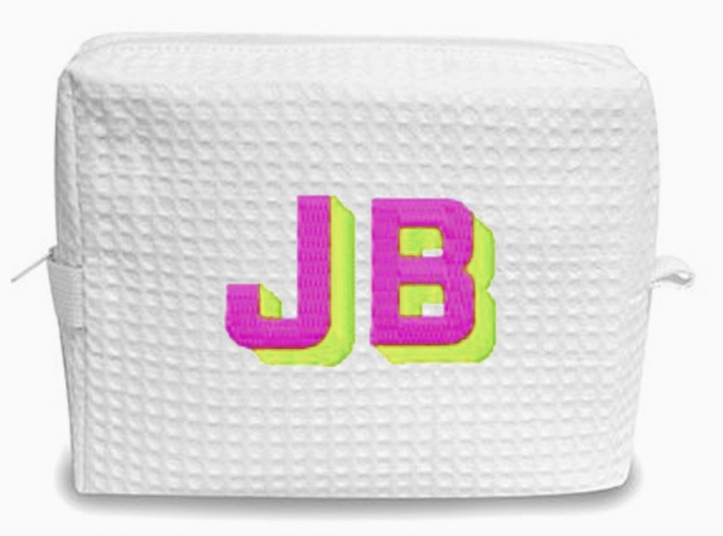 NEON SHADOW BLOCK EMBROIDERED MONOGRAM WAFFEL COSMETIC BAG