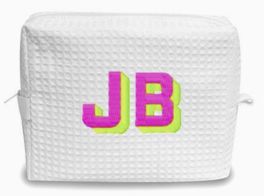 NEON SHADOW BLOCK EMBROIDERED MONOGRAM WAFFEL COSMETIC BAG