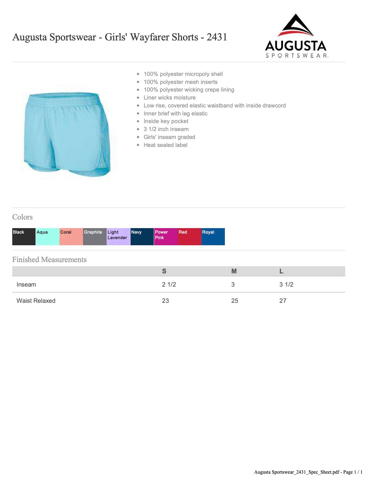 SHERWOOD Girls Athletic Shorts