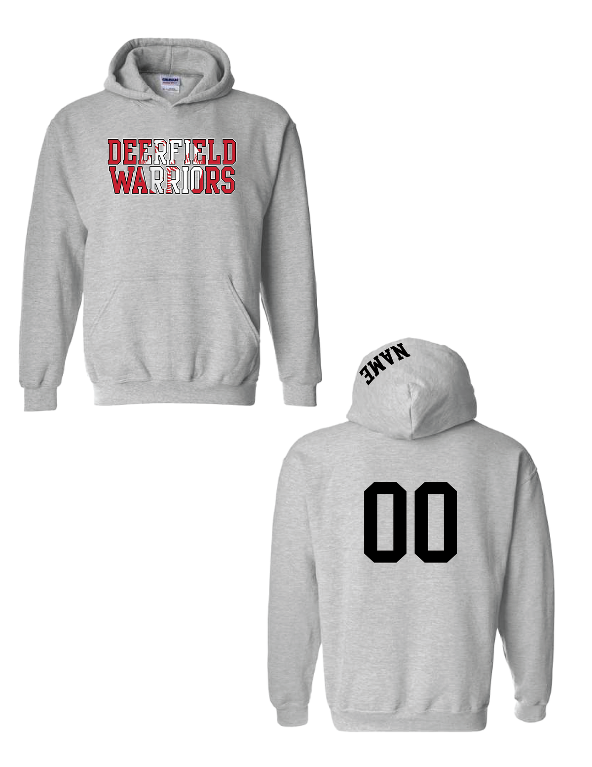 DEERFIELD 9UR Personalized (Back & Hood) Baseball Hooded Pullover