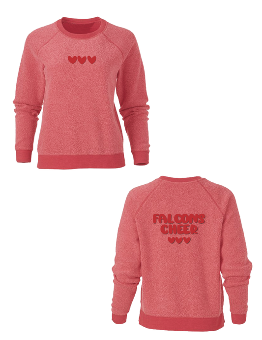 FALCONS CHEER Fleece Out Puff Hearts Crew Neck