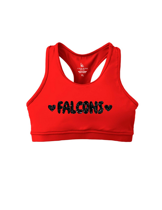 FALCONS CHEER Glitter Hearts Sports Bra