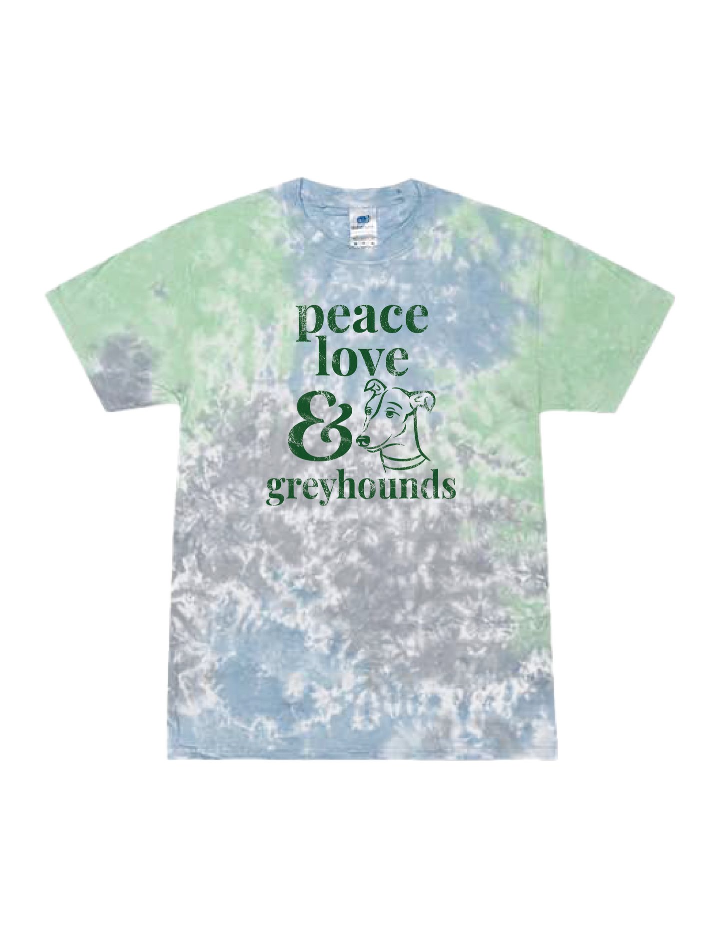 GREENBRIAR Peace Love Blue/Green/Grey Tie Dye Tee
