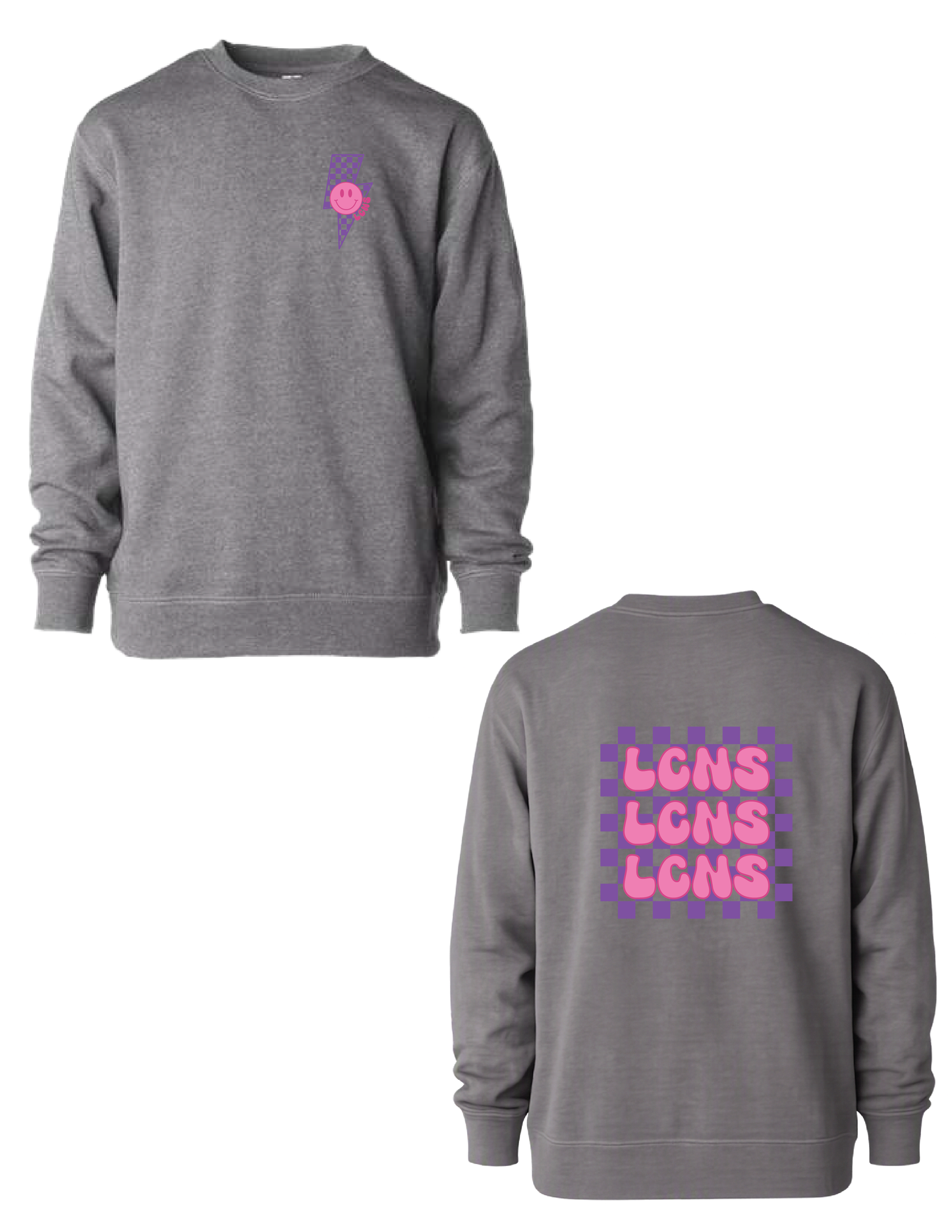 LCNS Pink/Purple Checker Repeat Crew Neck