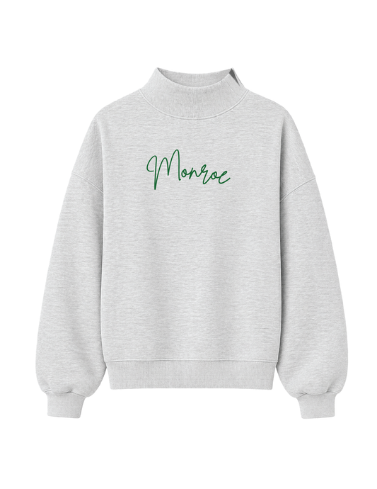 MONROE Script Embroidered Mock Neck Pullover