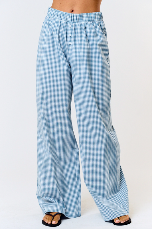 Blue Gingham Boxer Pants