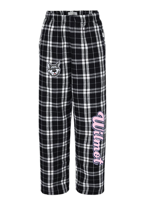 WILMOT Pink Retro Script Flannel Pants