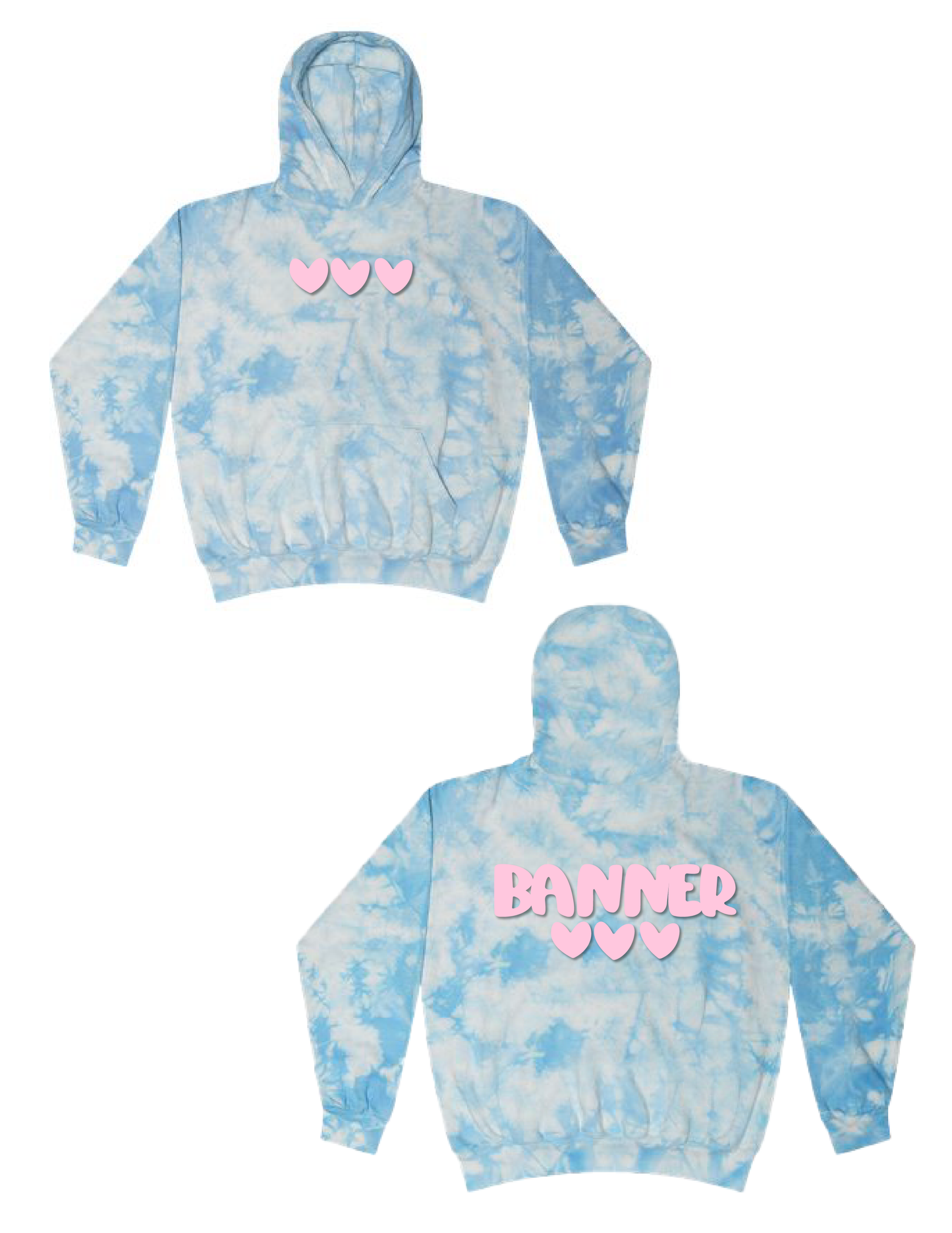 CUSTOM Hearts Puff Tie Dye Hooded Pullover