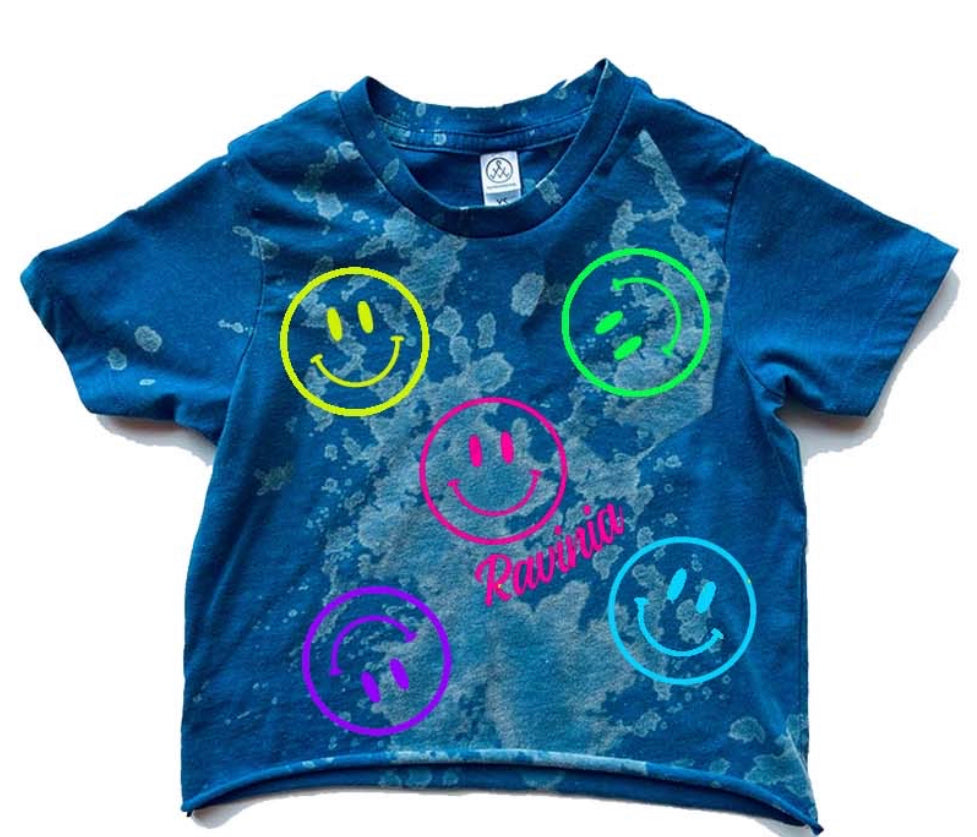 RAVINIA Smiley Face Bleached Boxy Tee